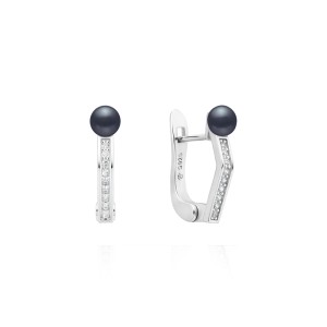 Cercei argint cu perle naturale negre si cristale DiAmanti SK24458EL_B-G (Argint 925‰ 2,1 g.)